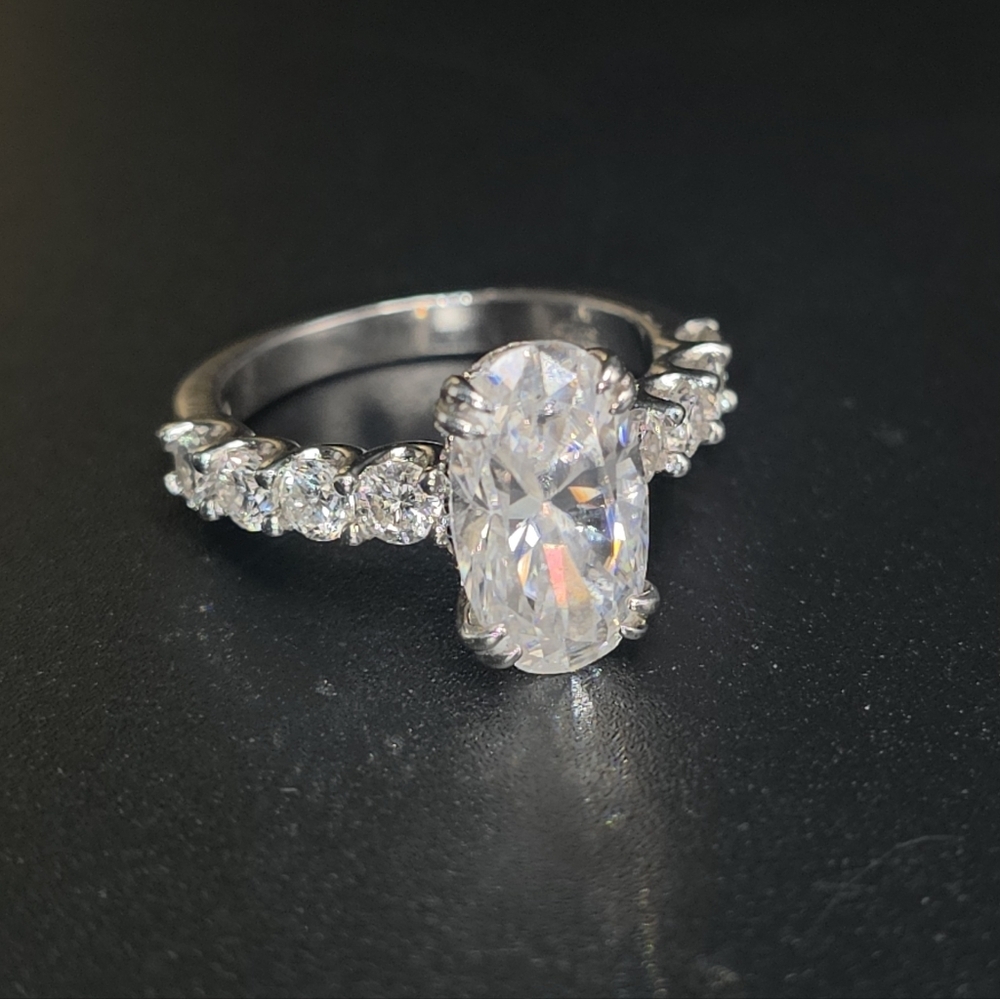 4.88cttw Moissanite Oval Cut Engagement Ring. SOLID SILVER S925